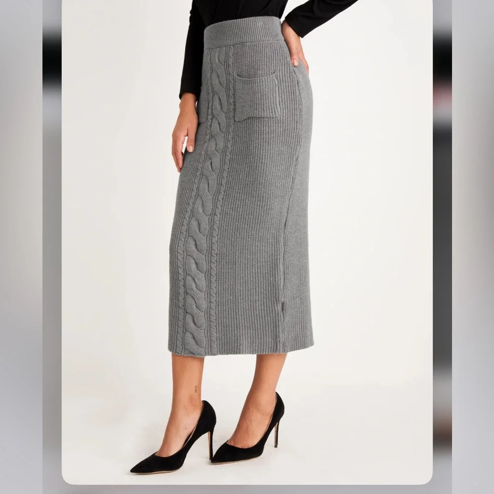 Plain High Waist Plain Sweater Skirt - Picture 4 of 10
